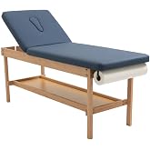 Carenovo 27.5" Width Comfortable Medical Exam Table &amp; Bed with Wooden Storage Base and Paper Holder for Treatment Clincal (Blue)