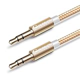 Aux Cable / Aux Cord / Audio Cable for car, (1-Pack 6.6Ft)Cone 3.5mm Nylon Braided Male to Male Auxiliary Cable for Car, Beats Headphone, iPhone, Computer, Home Stereo and Other Devices(Gold)