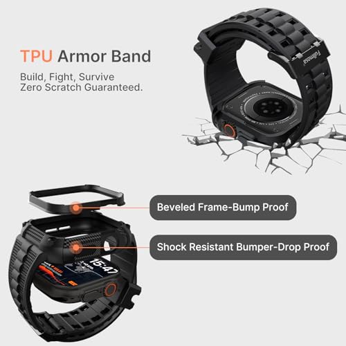 Fullmosa Compatble con Correa Apple Watch Ultra3/2/1,Correa Para iwatch 49mm Resistente TPU con Protector de Pantalla y Funda de Parachoque Para Mujer y Hombre,49mm Negro