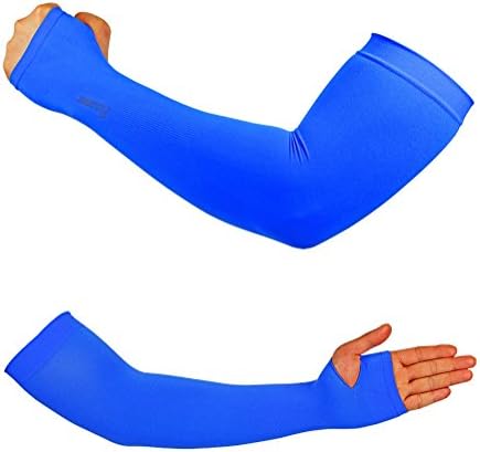 Compression Arm Sleeves Sun Block UV Protection Cooler Band Driving Cycling Runing Fising Golfing Hiking Hand Cover Arm Sleeves 1 Pair (Blue)