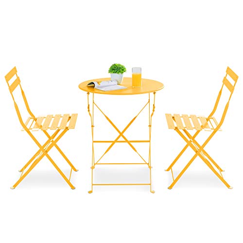 JY QAQA Metal Patio Bistro Bar Set Chairs,3 Piece Outdoor Folding