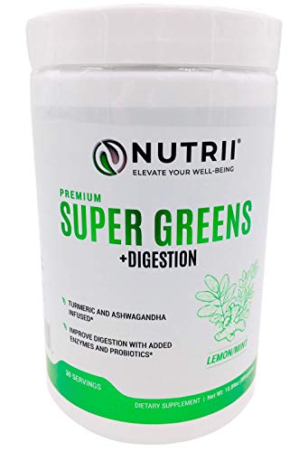 Nutrii - #1 Organic Super Greens + Probiotics + Digestive Enzymes, Turmeric and Ashwagandha Infused, Veggie Superfood, Antioxidant, Vegan Supplement, Amazing Lemon/Mint Flavor (10.89oz, 30 Serv) - Thumbnail 2