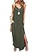 HUSKARY Women's Summer Casual Sleeveless V Neck Strappy Split Loose Dress Beach Cover Up Long Cami Maxi Dresses with Pocket Army Green