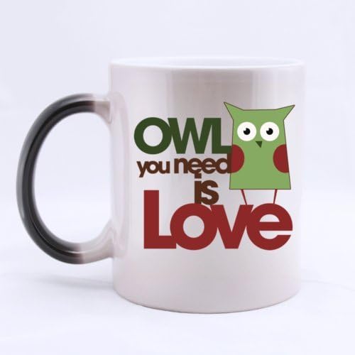 Cute Owl "YOU NEED IS LOVE" Heat Sensitive Color Changing Custom Ceramic Morphing Coffee/Tea Mug 11 Ounces - Office/Home/Shop Best Gift Choice/Self Use