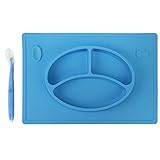 Biubee One-Piece Silicone Placemat + Plate with Spoon for Baby and Toddlers (blue)