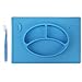 Biubee Silicone Placemat + Plate - One-Piece Suction Bowl with Spoon for Baby and Toddlers (blue)