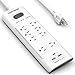HOLSEM 8 Outlets Surge Protector Power Strip with 2 USB Charging Ports (2.4 A, 5V) and 6’ Heavy Duty Extension Cord,White