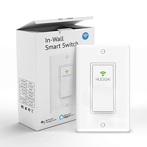 Smart Light Switch, HUGOAI Wi-Fi Smart Light Switch with Timer and Remote Control, Voice Control With Alexa, Google Home and IFTTT, Easy and Safe Installation, No Hub Required