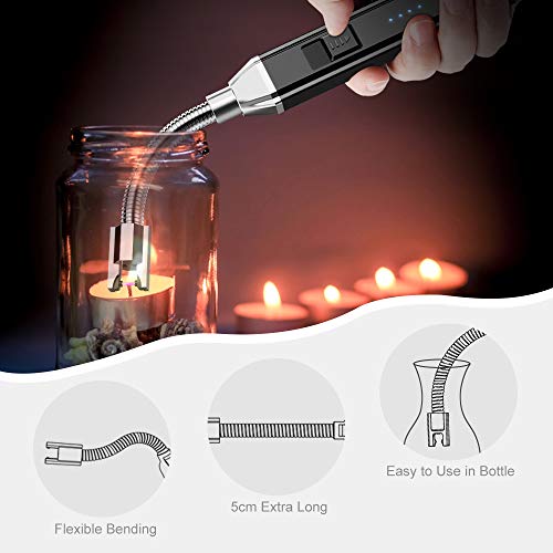 TECBOSS Candle Lighter, Electric Arc Lighter for Kitchen, BBQ, Fireworks, Gas Stove, Flameless Windproof Long Lighter with USB Rechargeable Interface, 360° Rotated Tube