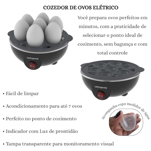 Cozedor De Ovos Portátil Elétrico a Vapor Cozinha até 7 Ovos Desliga automático (PRETO)