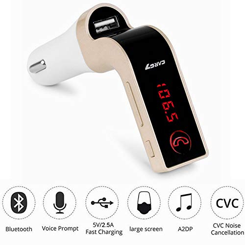 Bluetooth FM Transmitter for car,TIANSHILI handsfree bluetooth receiver Car Kit with Mic/TF Card/USB Drive/AUX Play for iPhone,iPad and Other Android Phones-Gold