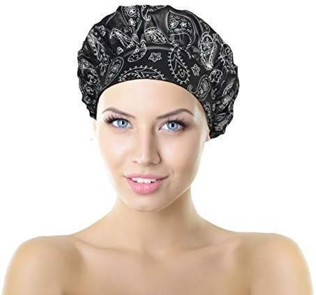 No Pinch TIARA Shower Cap Best Shower Cap in USA Terry Lined Reversible Patented TIARA Shape (Paisley)