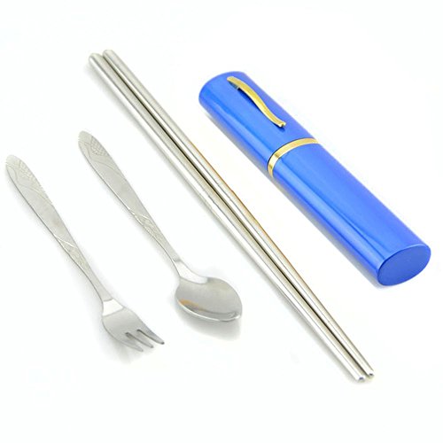 Pushhr 3in1 Portable Folded Spoon Fork Chopstick Cutlery Set Tableware Stainless Steel