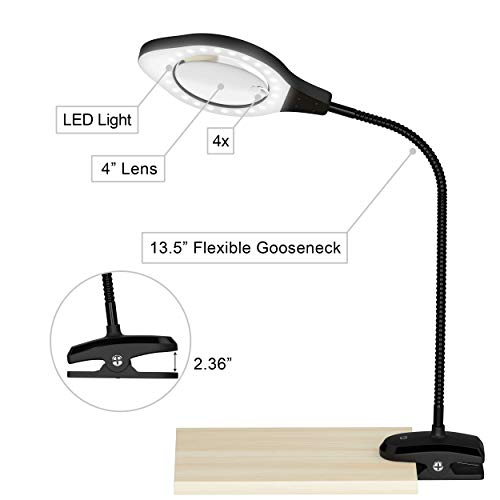 2-4X Magnifying Lamp with LED Light, 5 Year Warranty 3 Brightness Settings, Adjustable Goose Neck, Weighted Bottom for Stability. Perfect for Reading, Crafts,Work - Thumbnail 4