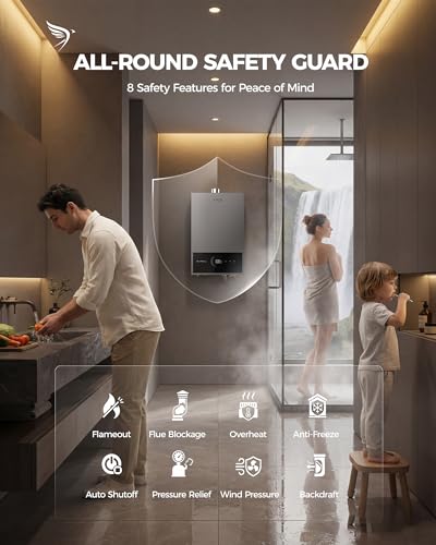 APUS Tankless Water Heater Propane Gas, Up to 5.43 GPM, Indoor Hot Water Heater, 120,000 BTU on Demand Instant Hot Water Heaters with Smart Digital Display, Space Gray