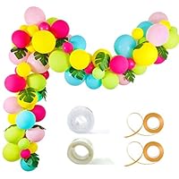 Tropical Balloon Garland Kit - 92 Pack Yellow Aqua Blue Rose Red Fruit Green Baby Pink Balloons Palm Leaves Garland Strip Set for Baby Shower Hawaii Flamingo Luau Party Supplies Birthday Wedding Decor