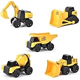 Micro Mini Construction Vehicles â€“ Set of 5 Toy Cars and Trucks for Kids | Birthday Party Gift for Boys | Excavator Bulldozer Dump Truck Cement Mixer | Free Wheeling with Moving Parts â€“ Maxx Action