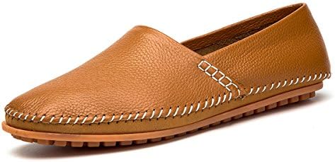 fisca Men's Leather Driving Loafers Slip-on Moccasins Casual Flat Penny Shoes