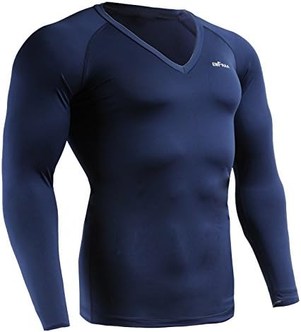 Emfraa Men Women Compression V-Neck Under Base Layer T Shirt Long Sleeve Navy E-228 XLarge