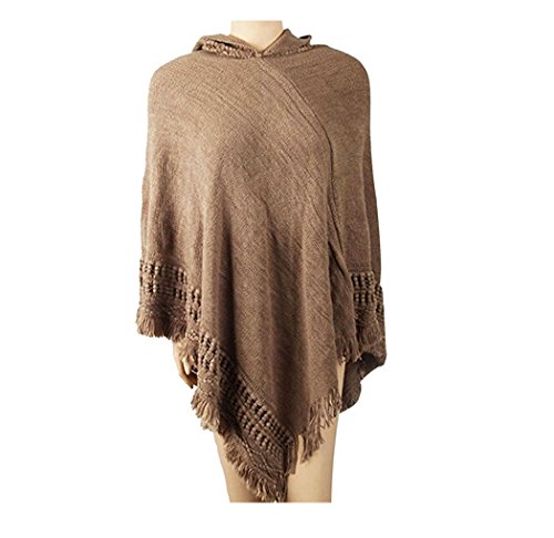 MZLIU Womens Hooded Cape with Fringed Hem Knitting Poncho Shawl Pullover Sweater(9 Colors)