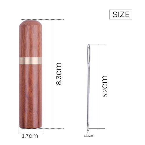 Jdesun Wooden Needle Case with 40 Pieces Large-Eye Stitching Needles, Hand Sewing Needles for Leather Craft Projects