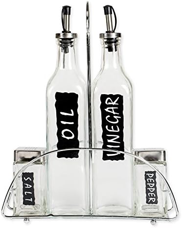 5 Pc Oil Vinegar Salt Pepper Kitchen Accessory Stand