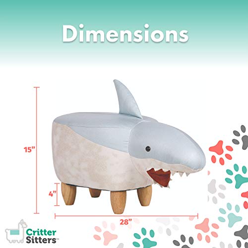 Critter Sitters 15" Blue/White 14" Seat Height Animal Shark-Faux Leather Look-Durable Legs-Furniture for Nursery, Bedroom, Playroom & Living Room-Décor Ottoman - Thumbnail 3