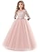 Big Girl Dresses 13-14 Special Occasion Ball Gowns Wedding Pageant Birthday Party Dress for Girls Tutu Tulle Lace Dress Full Length Long Sleeve Size 12-14 Elegant Princess Dress (Pink 170)