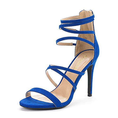 DREAM PAIRS SHOW Women's New Strappy Gladiator High Heel Sandals Back Zipper Open Toe Pump Wedding Sandals ROYAL BLUE SIZE 8