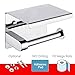 Toilet Paper Holder - Toilet Paper Roll Holder with Shelf, Adhesive No Drilling or Wall Mounted with Screws for Bathroom, It Holds Mega Roll- Stainless Steel Polished Chrome