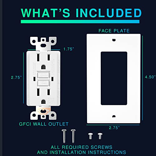 GFCI White Outlet Receptacle, Weather Resistant GFCI Outlet 15 Amp/125