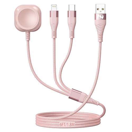 Apple Watch Ladekabel, Multi-Ladekabel, 1,8 m, Nylon, geflochten, USB-A-Anschluss auf Lightning-Typ-C, USB-C-Kabel, iWatch magnetisches kabelloses Ladegerät, 3-