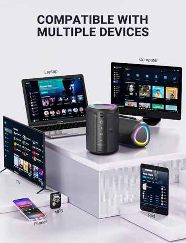 UOHHBOE Portable Bluetooth Speaker with 20W Loud Stereo Sound, BT5.4 Mini Super-Portable Speaker with 3 Modes RGB Lights, 24H Playtime, TWS Pairing, Outdoor Speaker for Party/Beach/Travel/Gifts