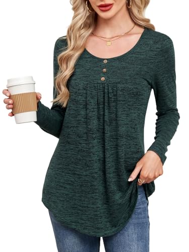 YVH Womens Long Sleeve Tunic Tops for Leggings Casual Shirts, Green L at Amazon