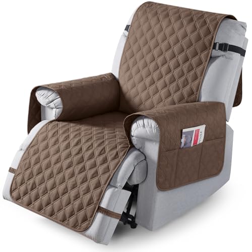 TAOCOCO 100% Waterproof Recliner Covers, Recliner Sofa Covers with Leg Straps, Reversible Recliner Couch Cover for Reclining Chair, Washable Couch Protector for Pets Kids(1 Seater 22", Dirt Brown)