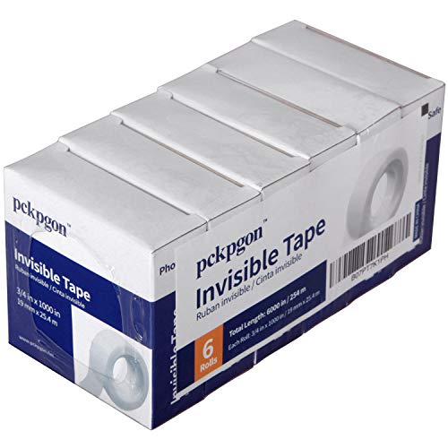 Transparent Tape Invisible Tape Clear Tape for Office Home School Use, 3/4 x 1000 Inches, Pack of 6, Boxed, Tape Refill for Dispenser, Frosted and Invisible on Paper, Great for Correction and labeling