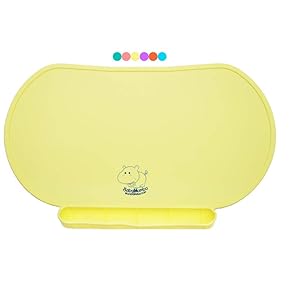 Children Place Mat by Baby Mumbo, Premium Quality, Food Grade Silicone for Maximum Hygiene, Unique Raised Edges Design and Spill Proof Accident Tray, Lightweight and Portable, 6 Colors (Yummy Yellow)