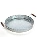 Hosley 16 Inch Diameter (Handle to Handle 19.69 Inch) Galvanized Tray with Wooden Handles. Ideal Gift for Wedding Party Serving Ware House Warming Home Office Spa Aromatherapy. O4