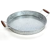 Hosley 16 Inch Diameter Galvanized Tray with Wooden Handles. Ideal Gift for Wedding Party Serving Ware House Warming Home Office Spa Aromatherapy. O4