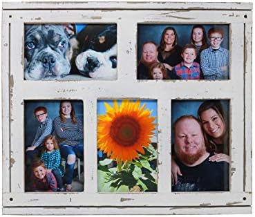 4x6 White Picture Frames Collage - Wall Picture Frames Holds Set Of Five Pictures - Rustic Distressed Wood Multi Collage Photo Frames - Display On Table Or By Wall Hanging Clips - Wall Decor