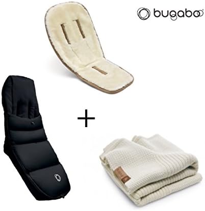 Bugaboo Winter Accessories Bundle: Wool Seat Liner, Off White Wool Blanket and Black High Performanc