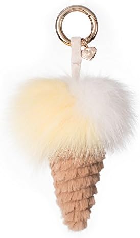 MONICA REA Hand-Made Cute Icecream Keychain With Fox Fur Ball Bag Charm Key Ring