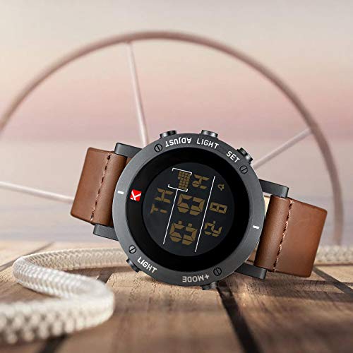 Mens Watches Man Digital Military Waterproof Sports Chronograph Watch Multifunction LED Day Date Calender Alarm Fashion Cool Casual Designer Leather Wrist Watches for Men Boys Teenagers