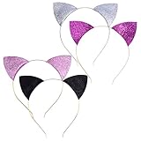 Mudder 4 Pieces Glitter Cat Ear Headbands Kitty Headbands Cat Ear Hair Hoops for Daily Wearing and Party Decoration