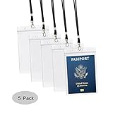 4x6Inch Extra Large Passport Holders ID Badge PVC Card Holder with Lanyards Fill for Passports (5Pcs Black Lanyards)