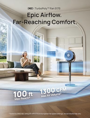 DREO Smart Fan For Bedroom, Standing Fans for Home, 120°+150° Oscillating Pedestal Fan Wi-Fi/Voice Control, 100ft 20db Quiet Circulator RGB Fan, DC Motor, 6 Modes, 12 Speeds, 37-42'' Adjustable Height