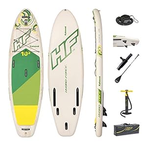 Bestway Kahawai 65308 – Tabla inflable de paddle suft con remo de aluminio, madera y verde (SUP kit con correa, bomba de hinchado con manómetro y bolsa de transporte)