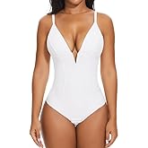 SHAPERIN Women's Deep V Neck Bodysuit Double Lined Plunge Tummy Control Shapewear Thong Body Suits Backless Cami Tank