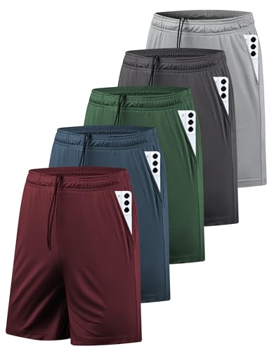 AKAWOOKO 5 Pack Men's Athletic Gym Shorts with Pockets Quick Dry Activewear Workout Running Shorts for Men