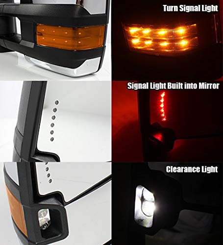 ModifyStreet Power Side Towing Mirrors with Turn Signal and Heated Defrost and Clearance Light for 07-13 Chevy Silverado Avalanche Tahoe Yukon/XL/Denali Suburban or GMC Sierra - Chrome finished - Thumbnail 4